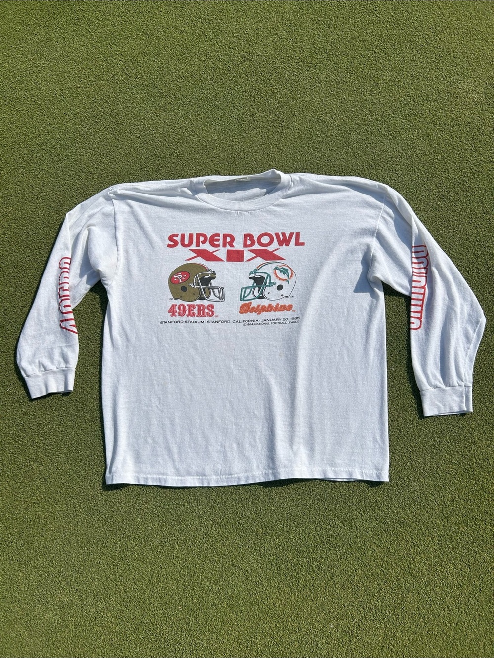 Vintage 1985 Super Bowl XIX 49rs vs Dolphins Long Sleeve, Size XL